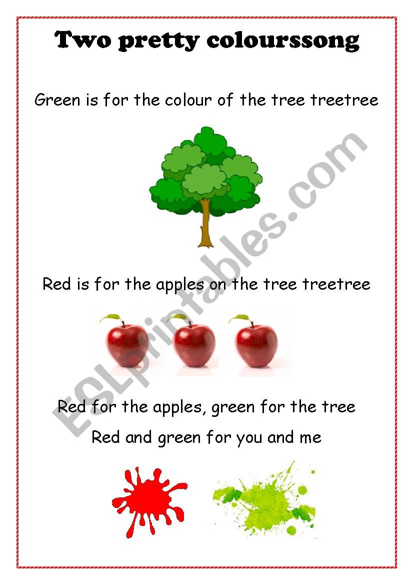 two pretty colours song worksheet
