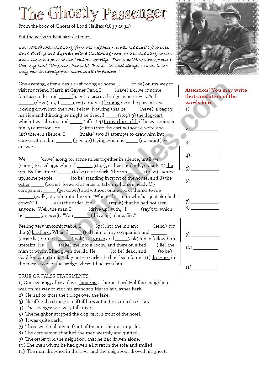 The Ghostly Passenger worksheet