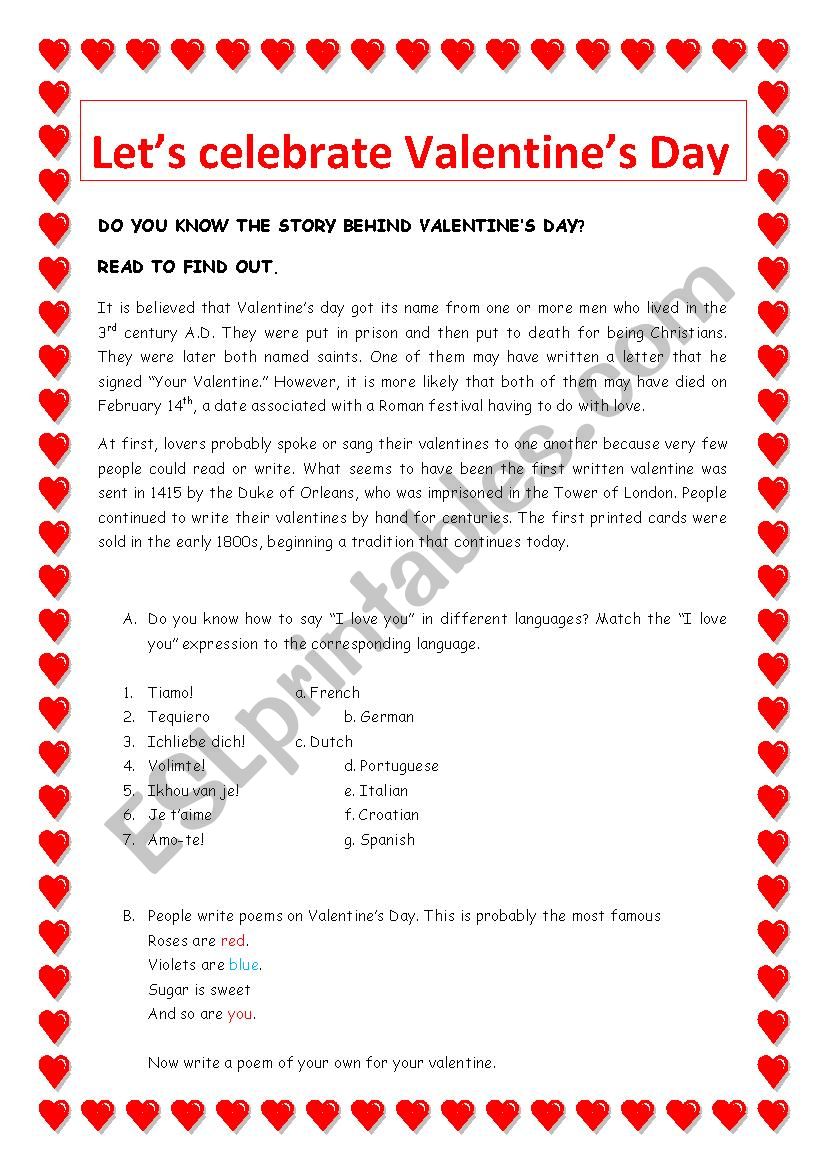 Valentines Day worksheet