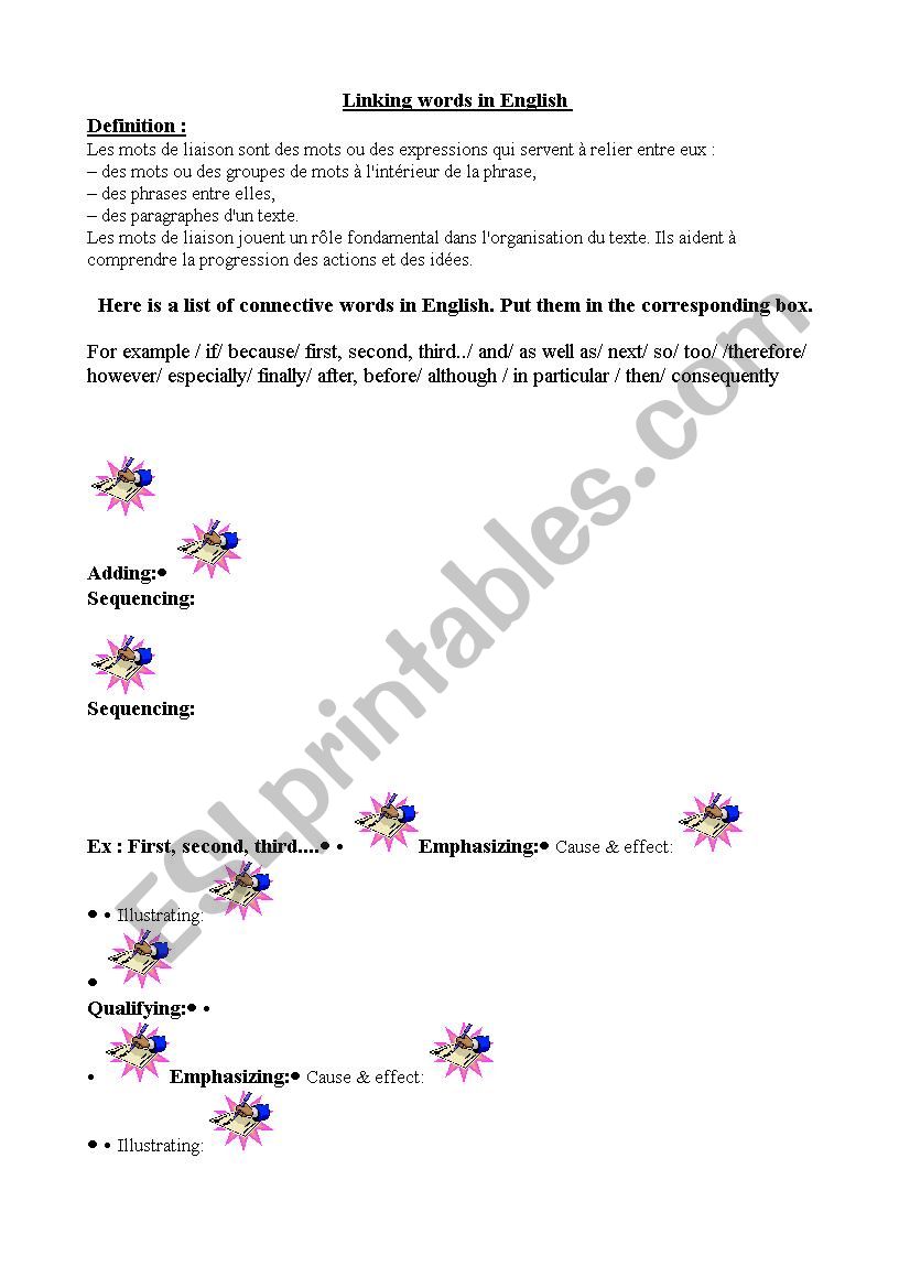 linking words worksheet