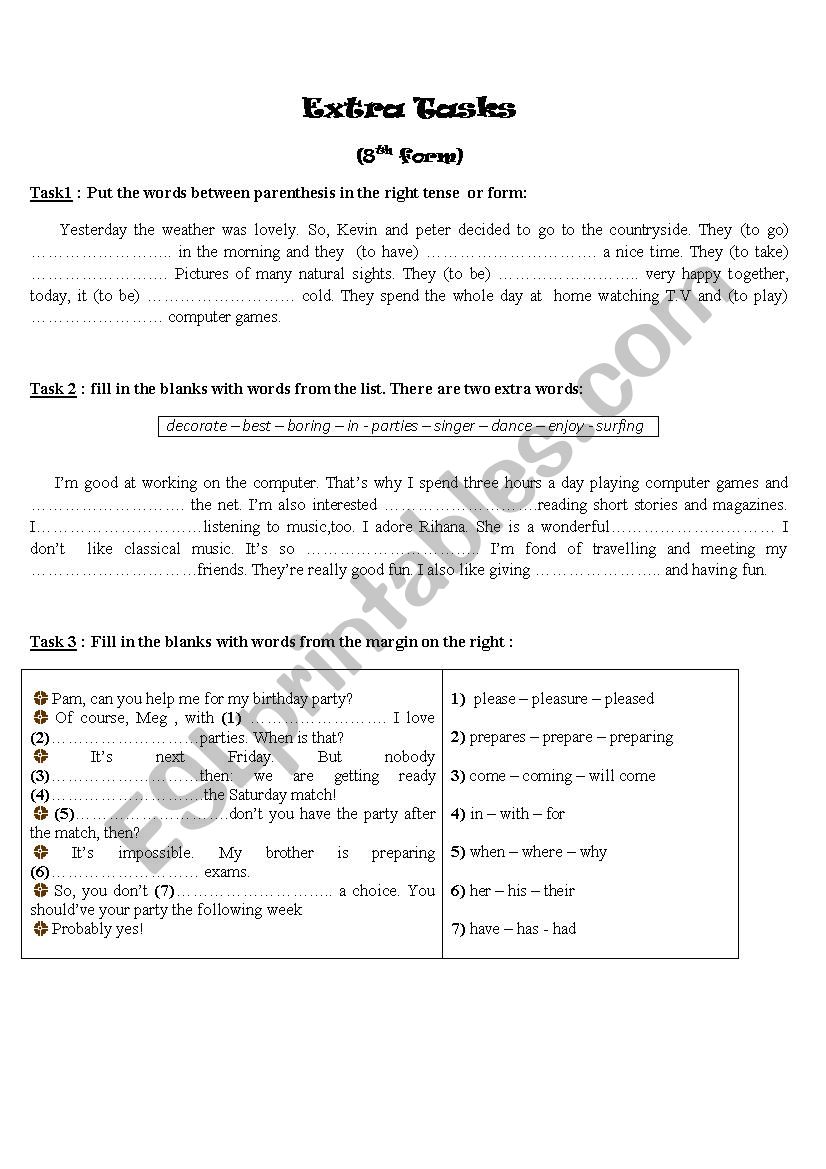 8th form revision worksheet