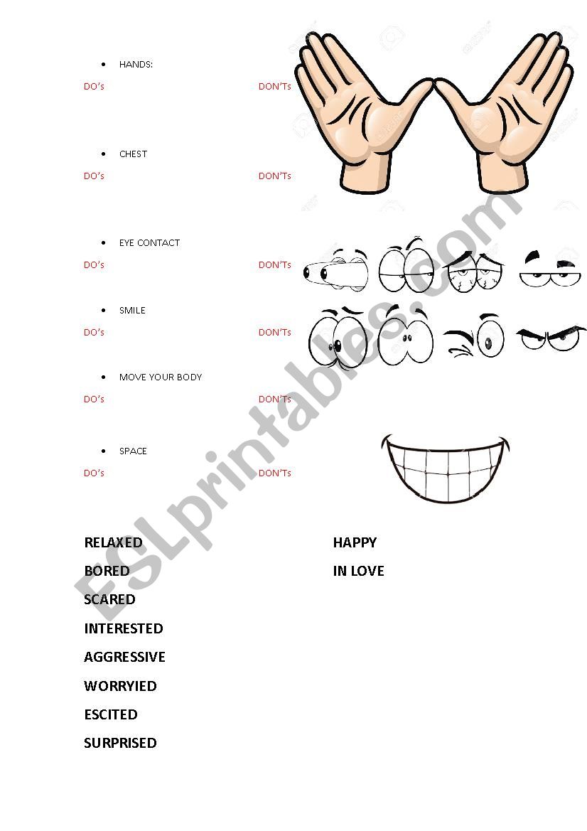 BODY LANGUAGevideo practise worksheet