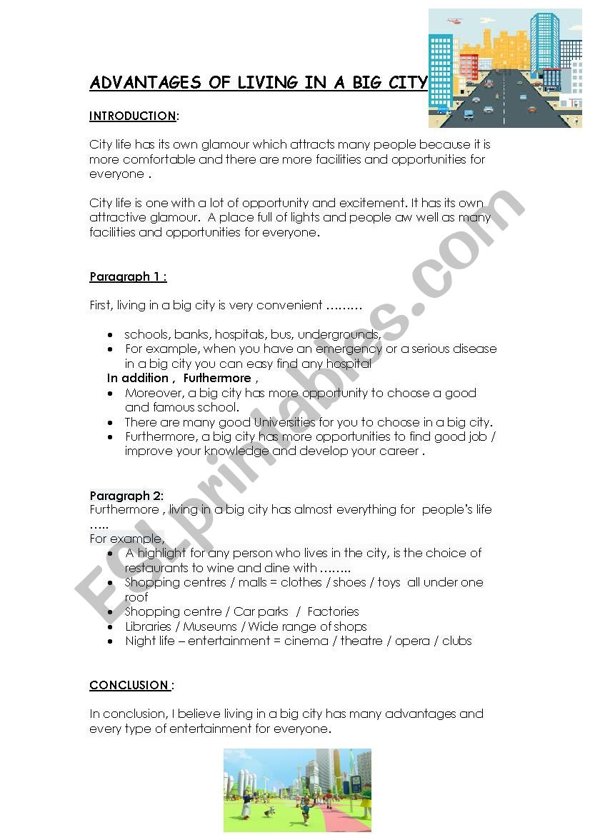 ADVANTAGES OF CITY LIFE  worksheet