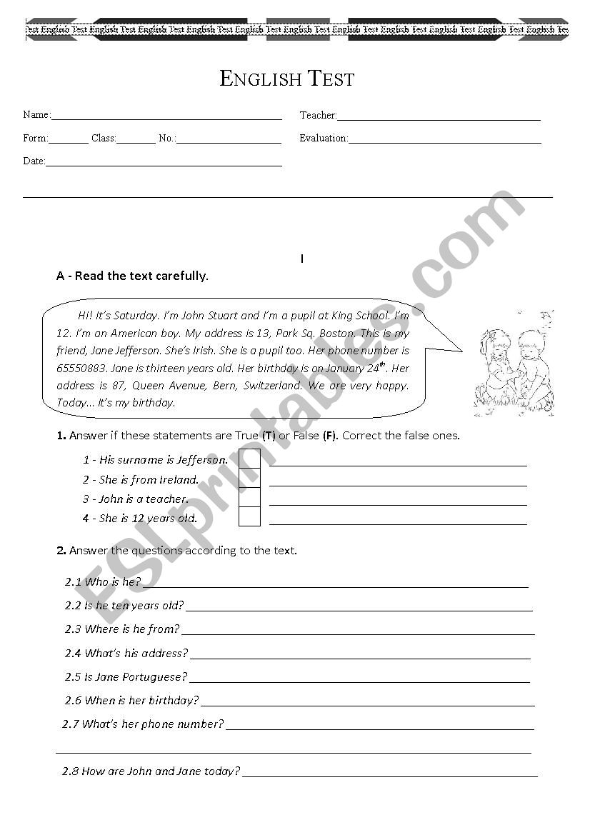 English Test  worksheet