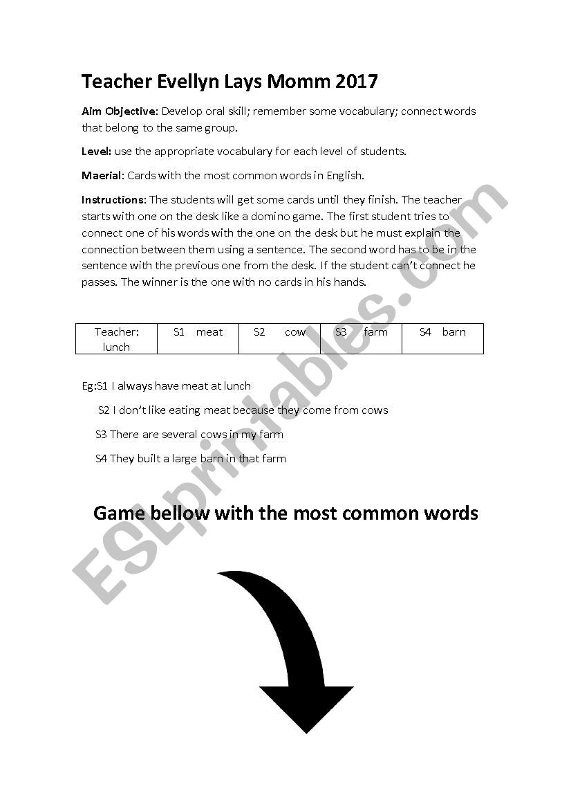 Domino Connection game worksheet