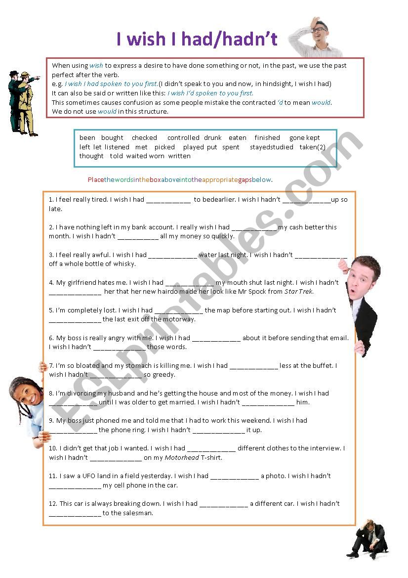 I wish I had/hadnÂ´t worksheet
