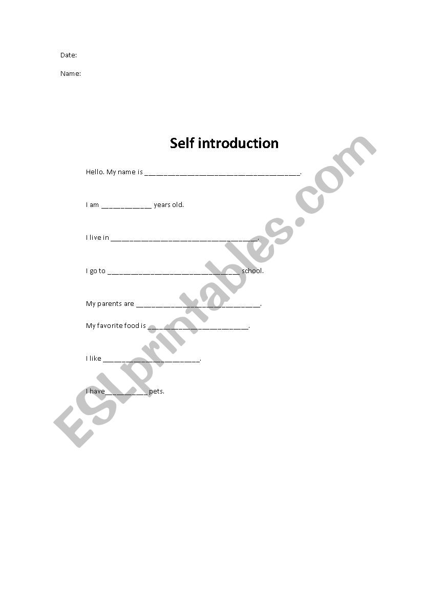 Self introduction worksheet