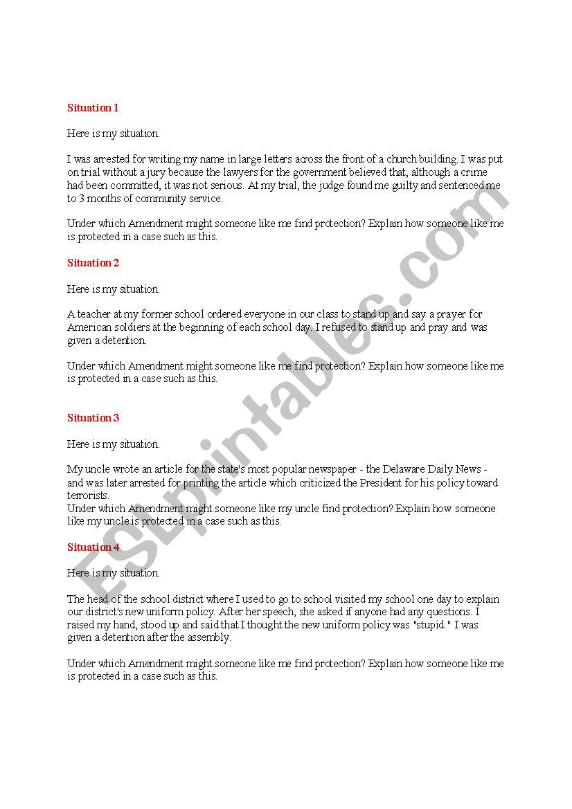 Amendments worksheet