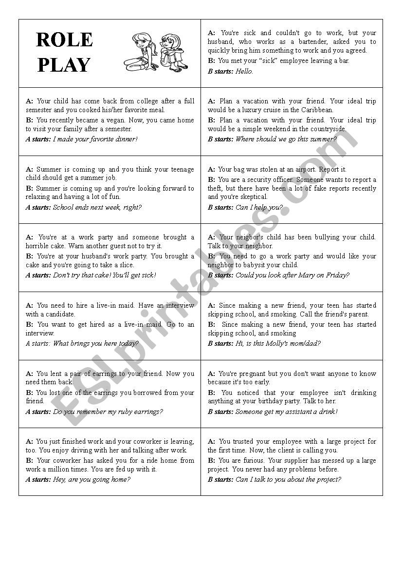 Funny/Interesting Role Play Ideas - ESL worksheet by EvaLore