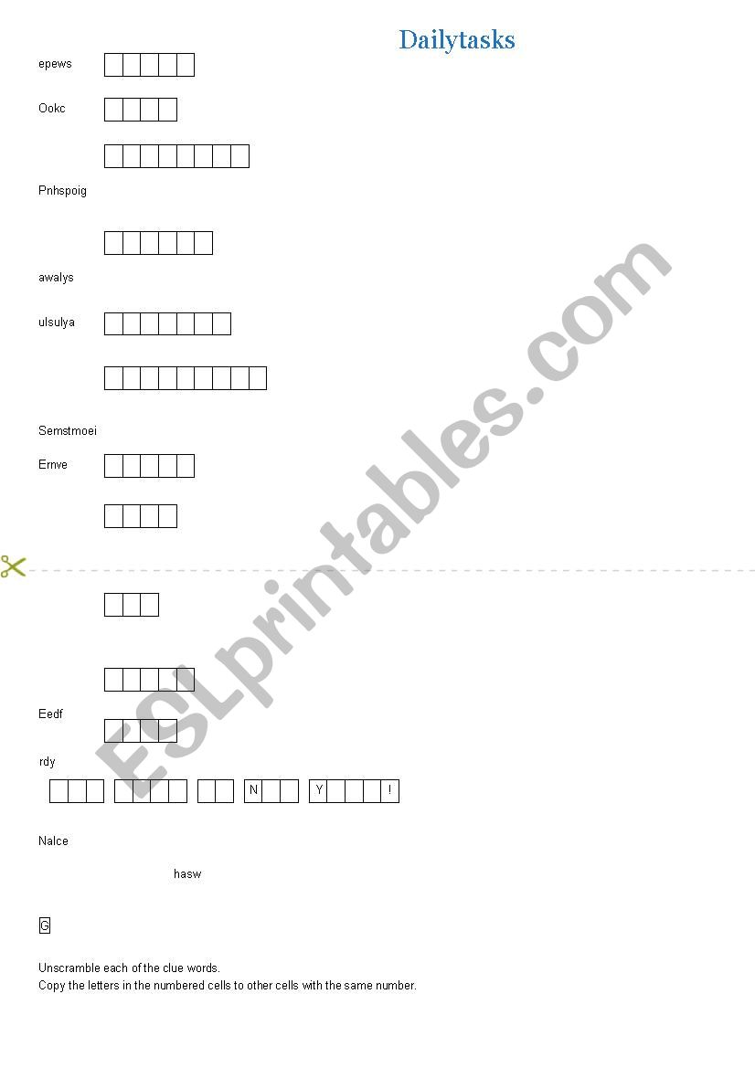 Daily tasks worksheet