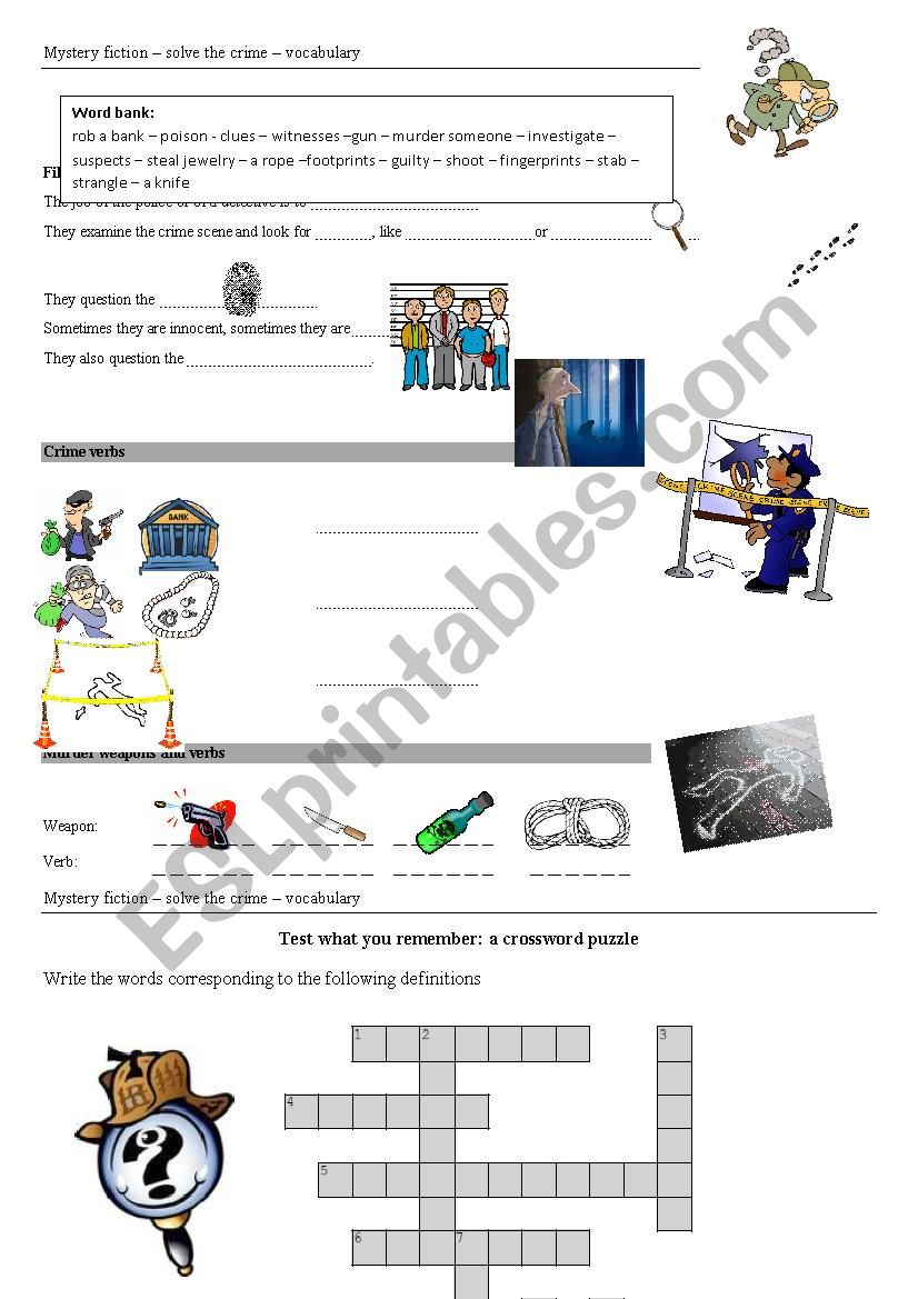 mystery fiction vocabulary worksheet
