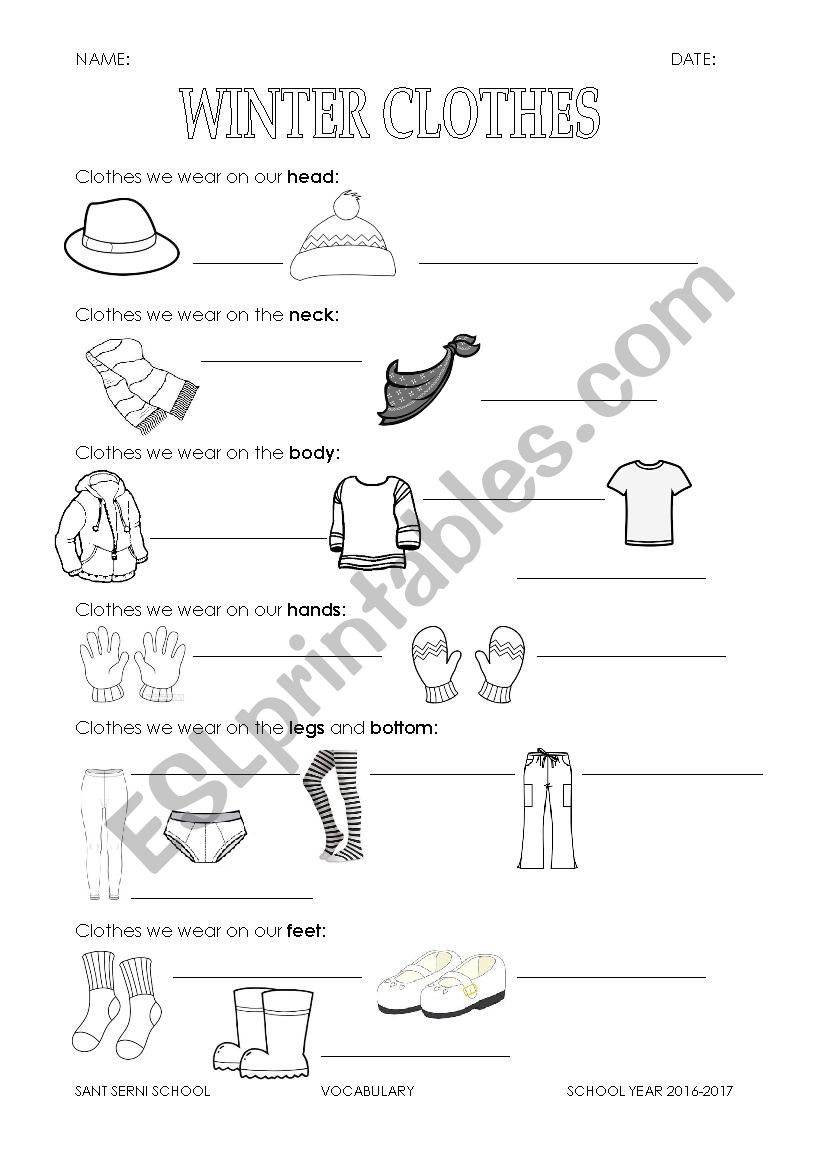 WINTER CLOTHES worksheet