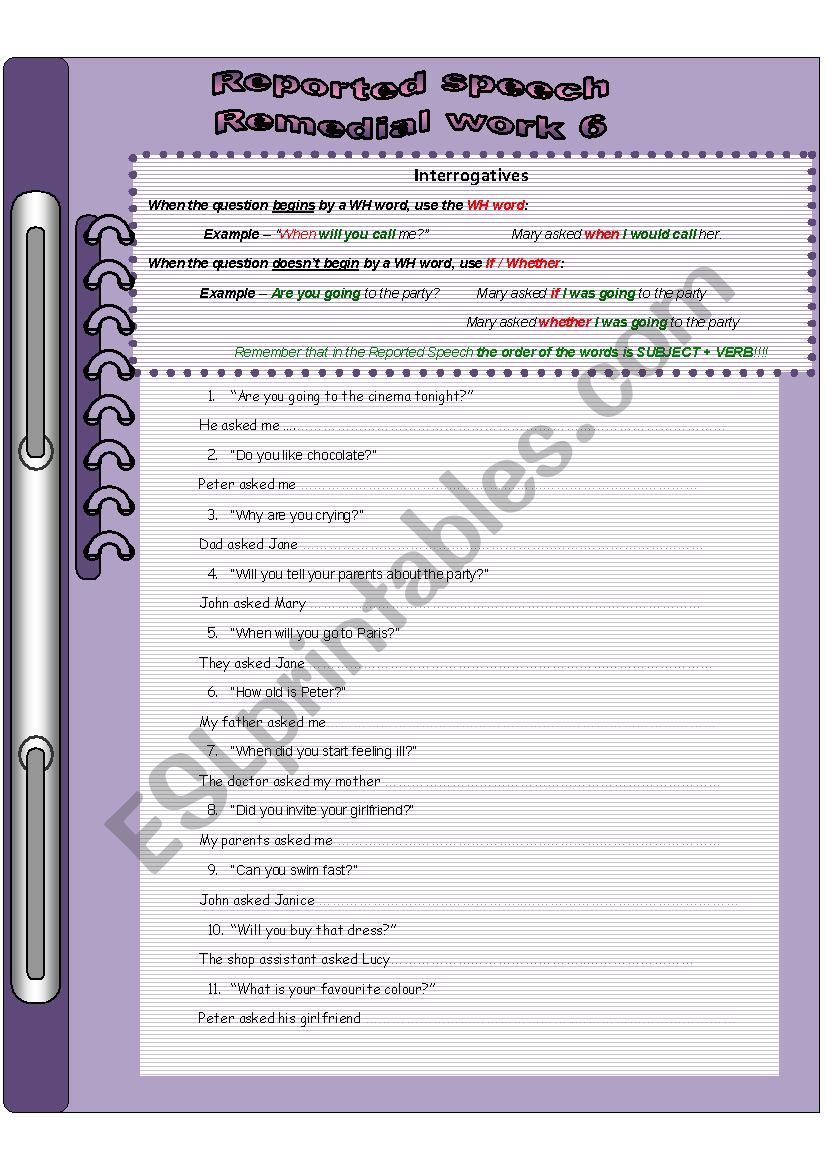 REPORTED SPEECH - Remedial work (6)