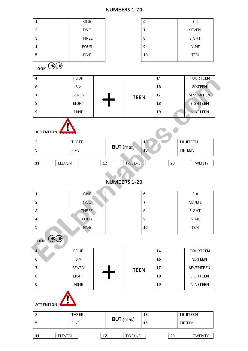 Numbers from 1-20 worksheet Numbers from 1-20 worksheet