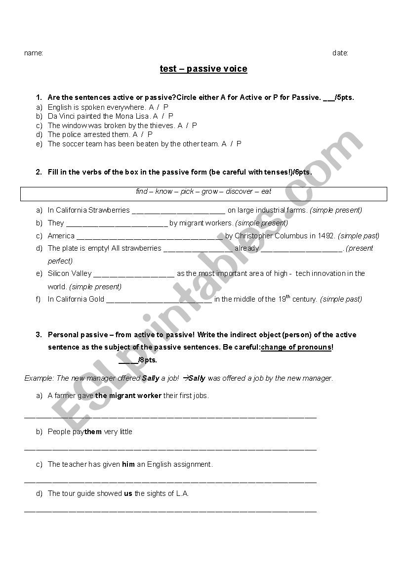 Test passive - English G 21 A4 Unit 3 