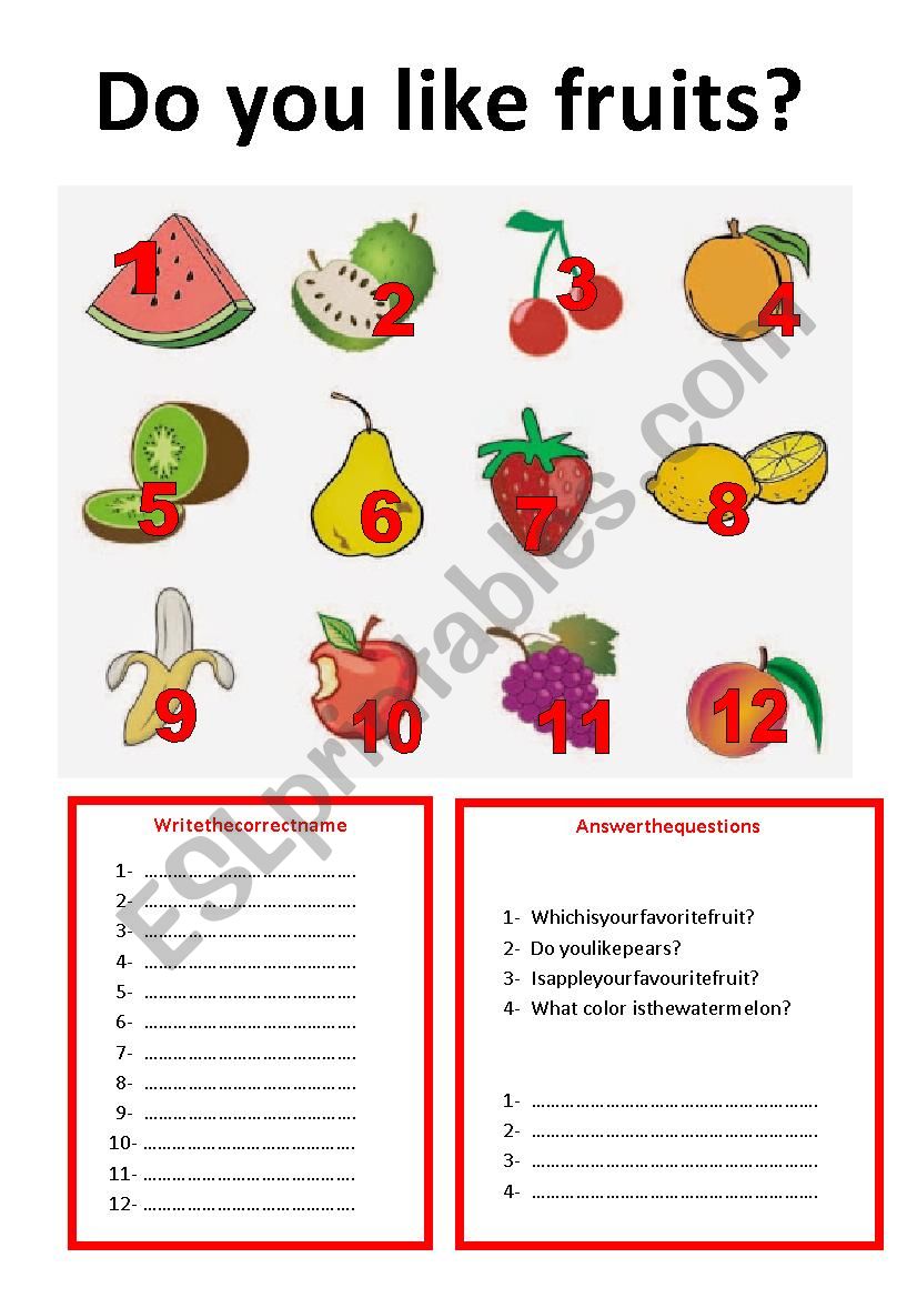 Fruits worksheet