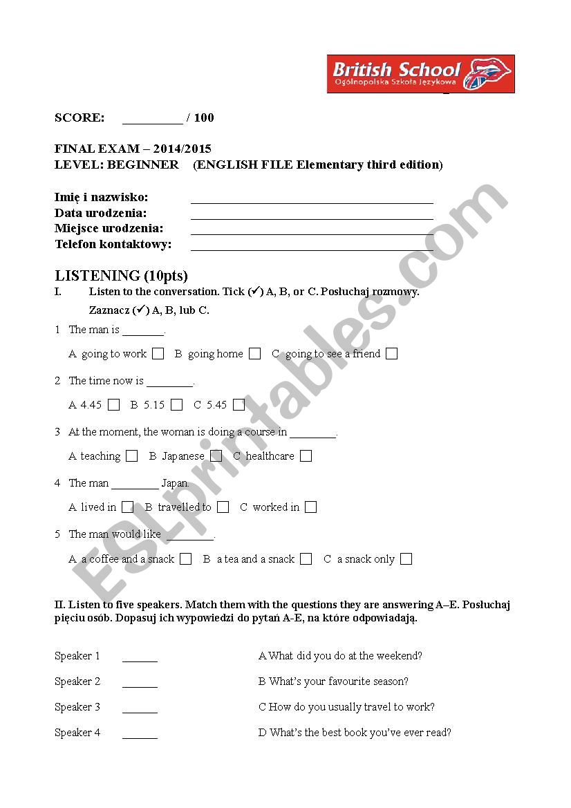 Grammar Task worksheet