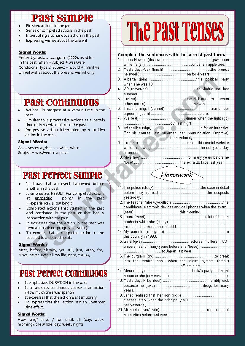 The Past Tenses worksheet