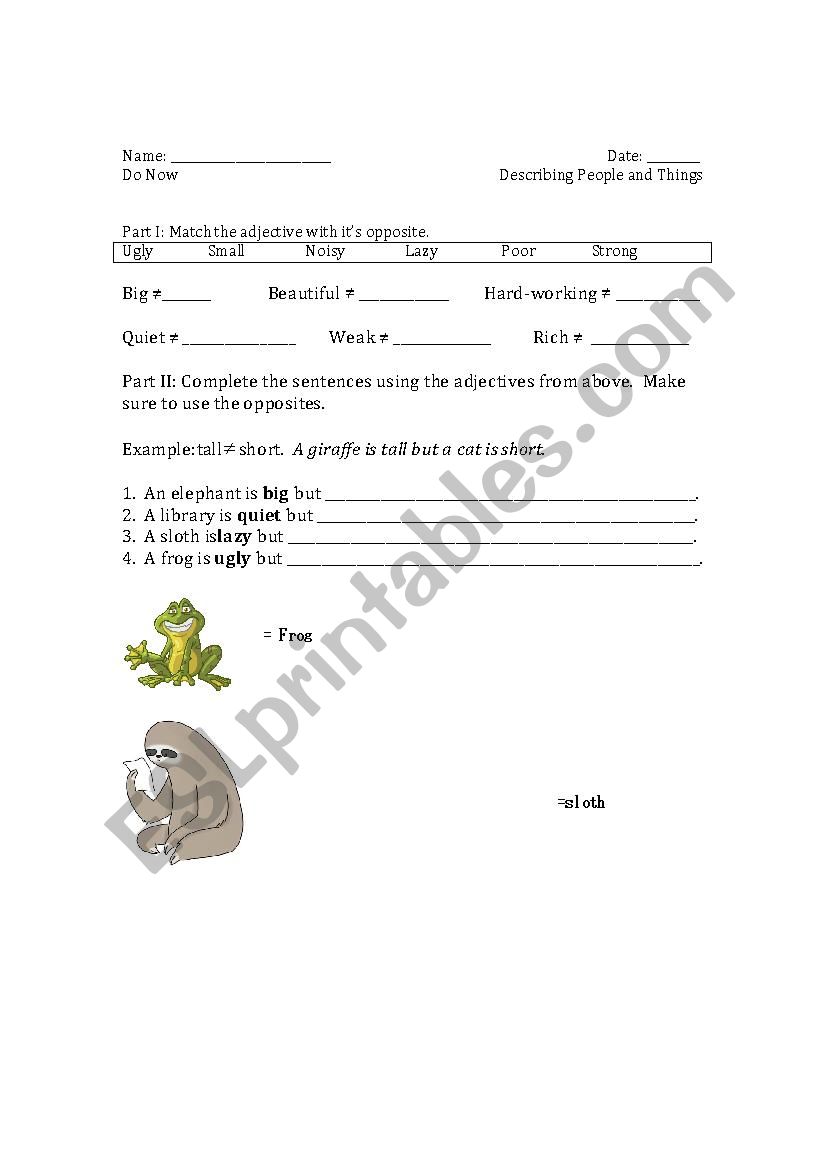 Describing People and Things  worksheet