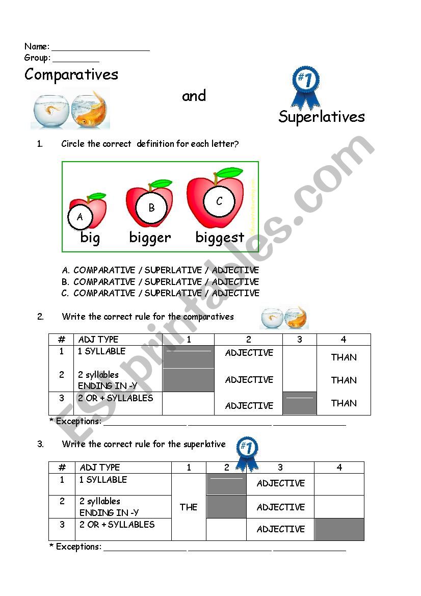 Comparatives superlatives worksheet