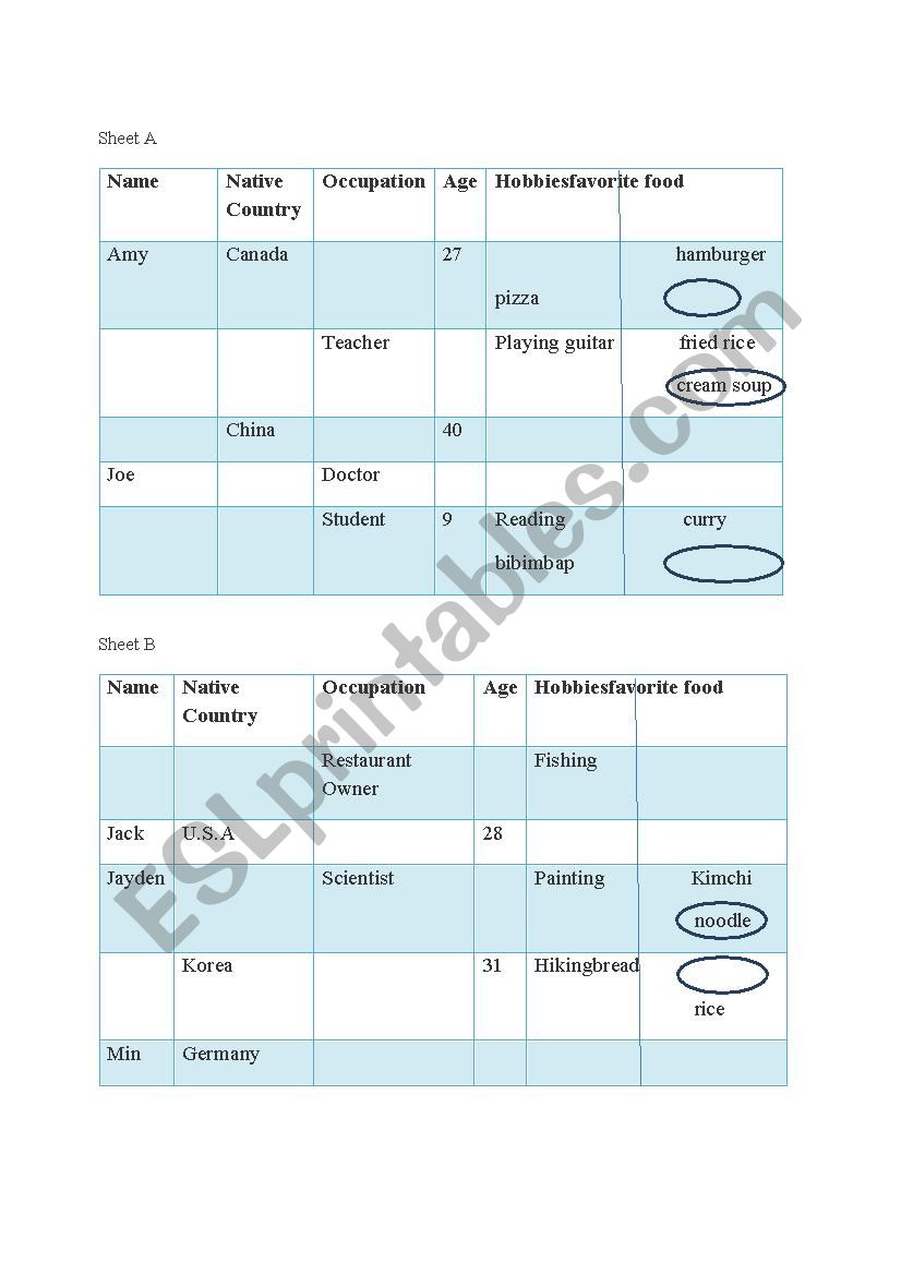 information gap activity worksheet