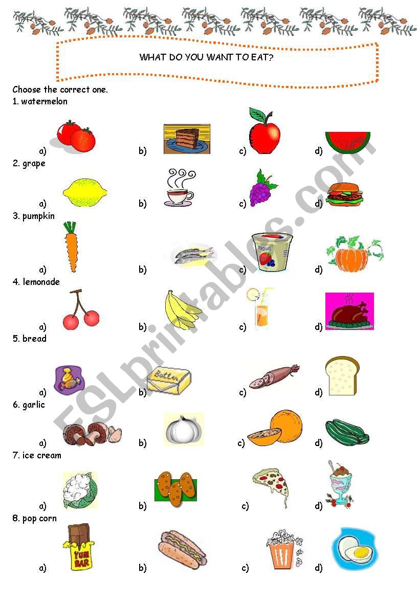 what do you want to eat? worksheet