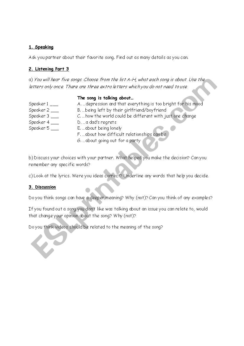 FCE / CAE Listening part 3 worksheet