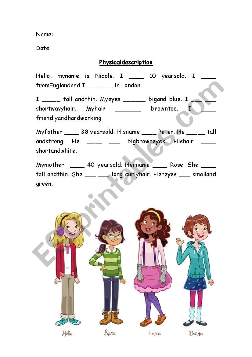 Physical description worksheet