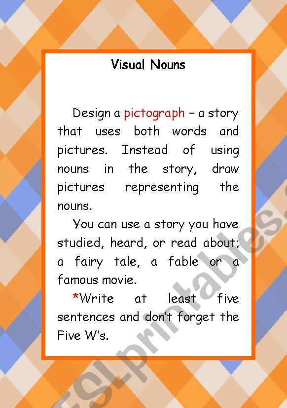 Nouns Pictograph Activity Card