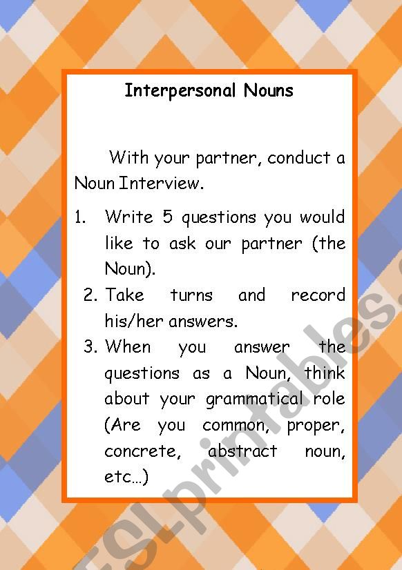 Noun Interview worksheet