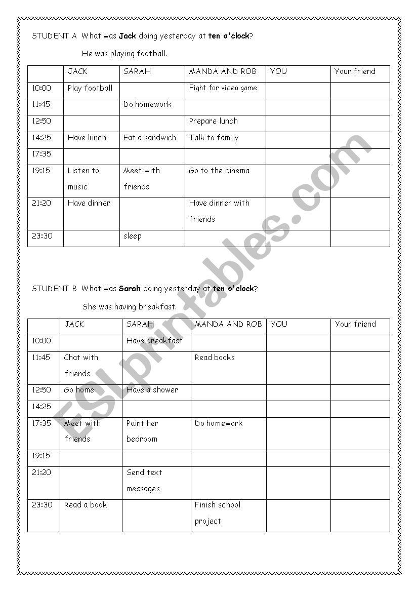 Past Continuous speaking worksheet