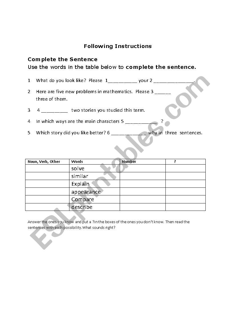 Instructions Complete The Sentence ESL Worksheet By Zehava G