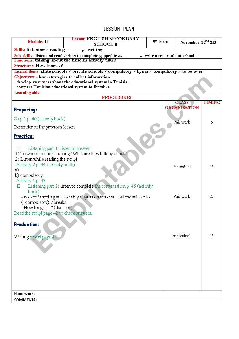 8th year worksheet