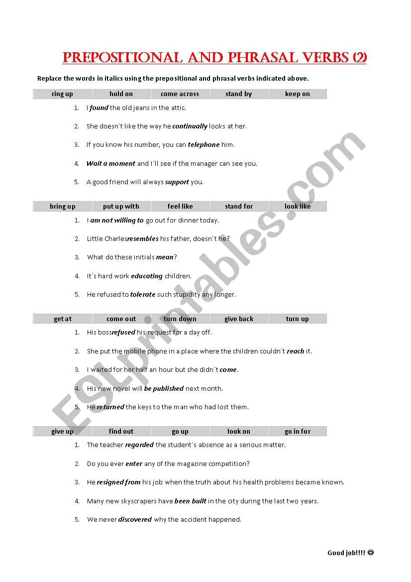 Prepositional and phrasal verbs