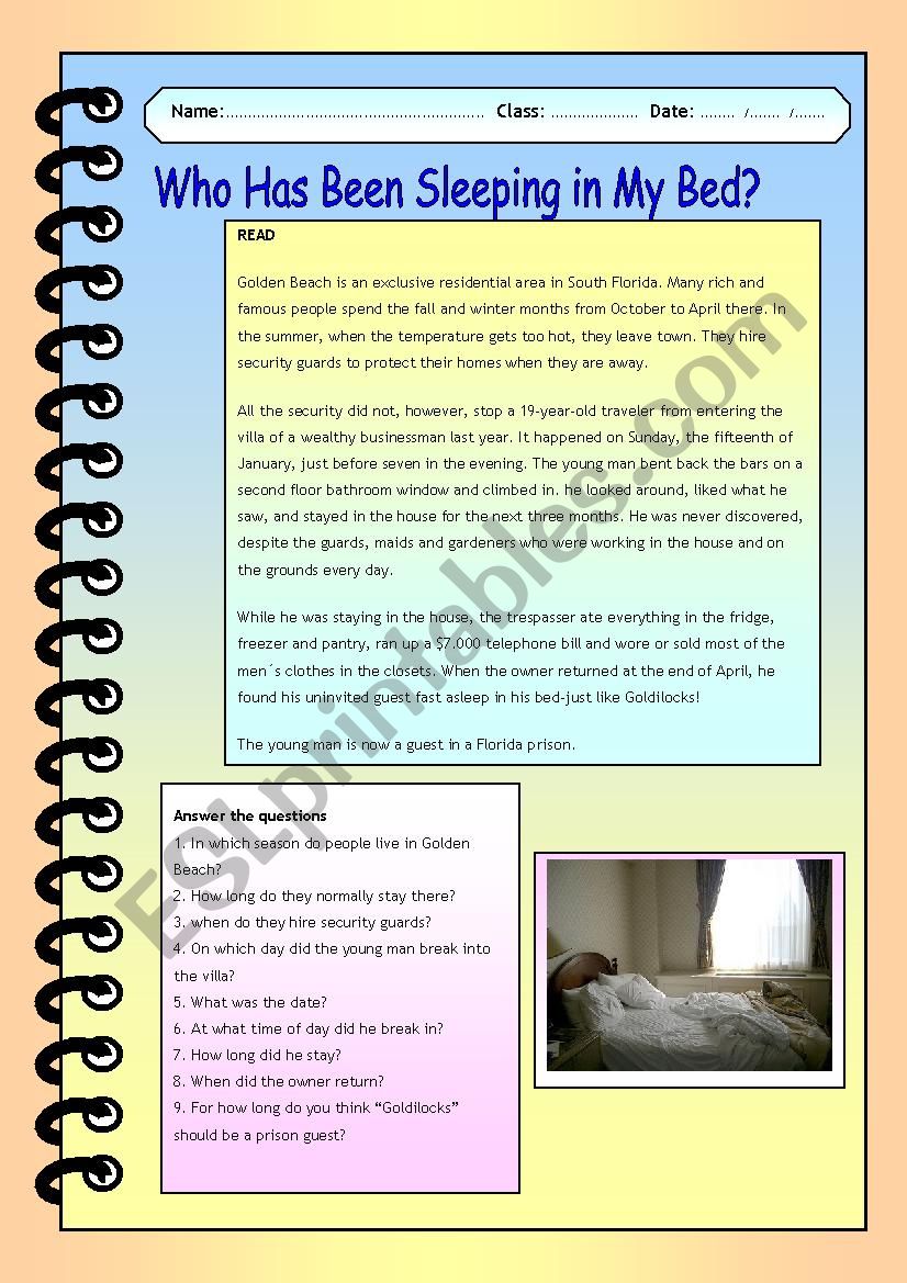 Who Has Been Sleeping in My Bed? (Reading)