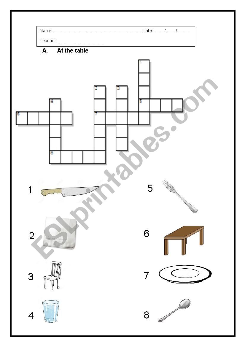 at the table worksheet