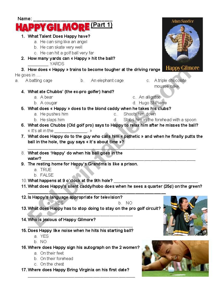 Happy Gilmore (movie part 1) worksheet