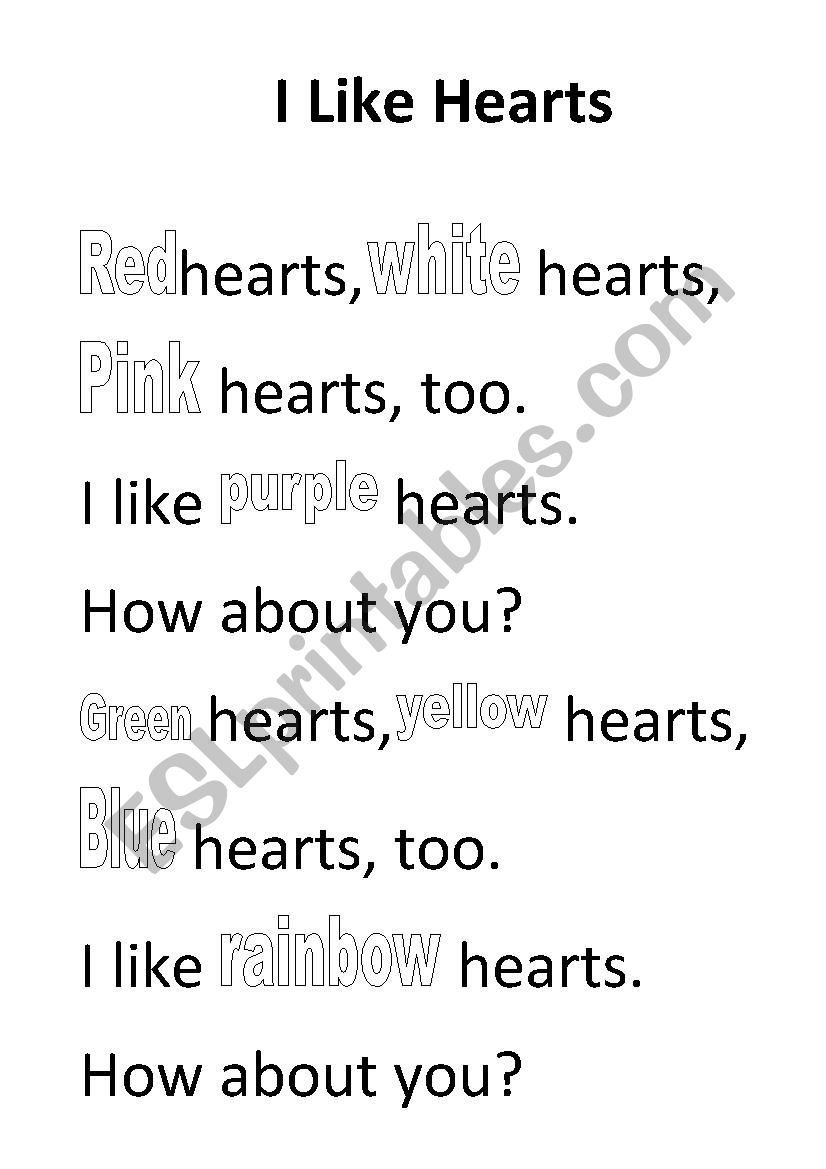 Hearts poem colouring worksheet
