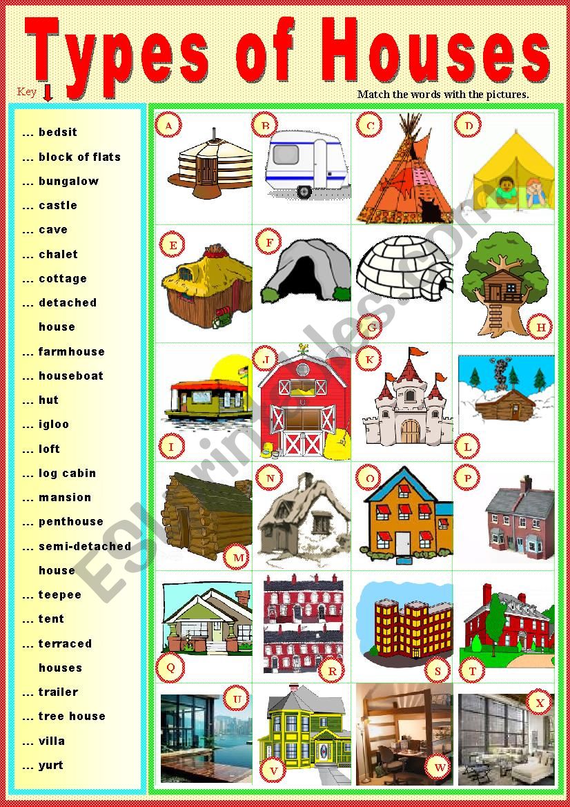 Types of houses. Matching ex + key