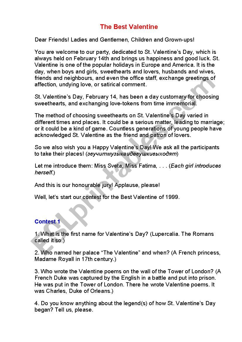 The Best Valentine worksheet