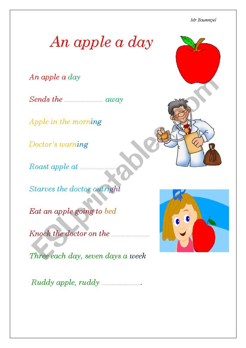An apple a day worksheet