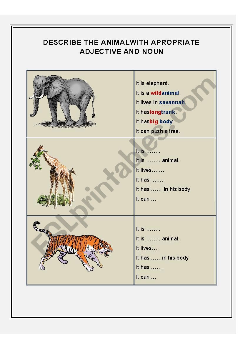 animal part of body worksheet