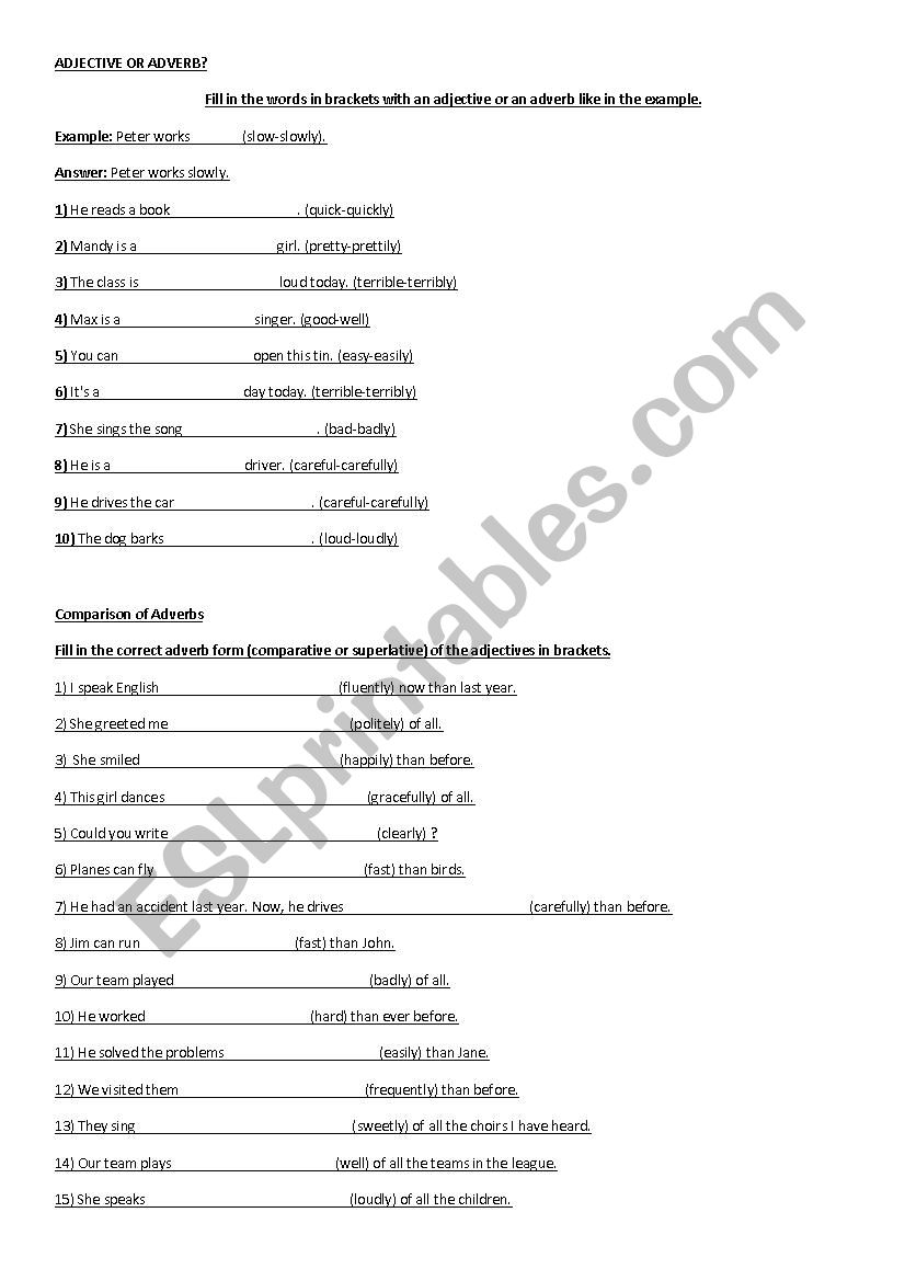 Adjectives vs Adverbs worksheet
