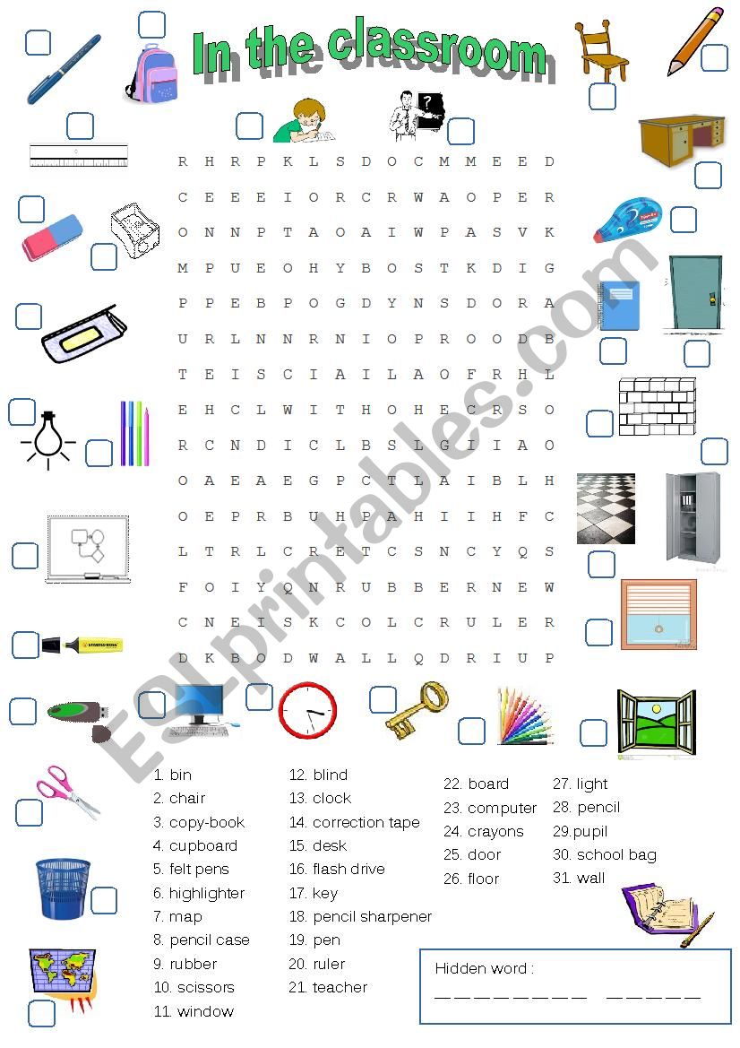 In the classroom worksheet