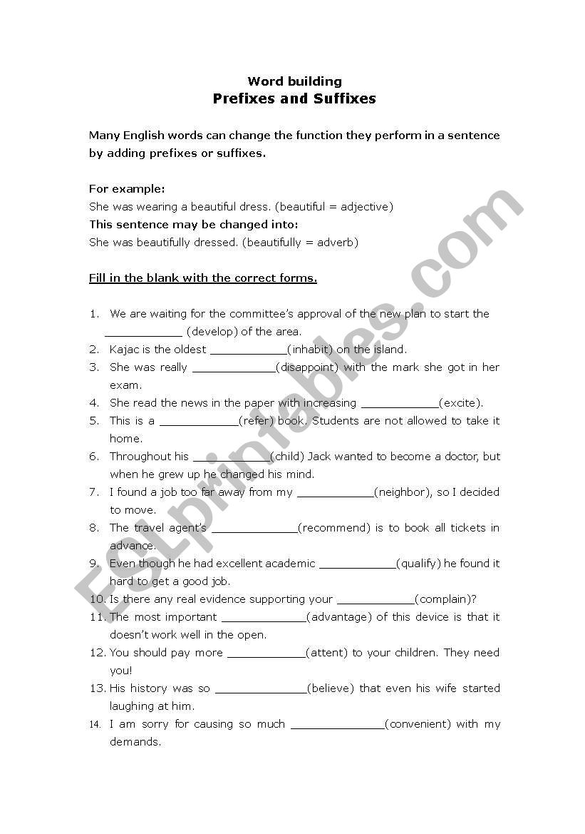 Word building - prefixes and suffixes 