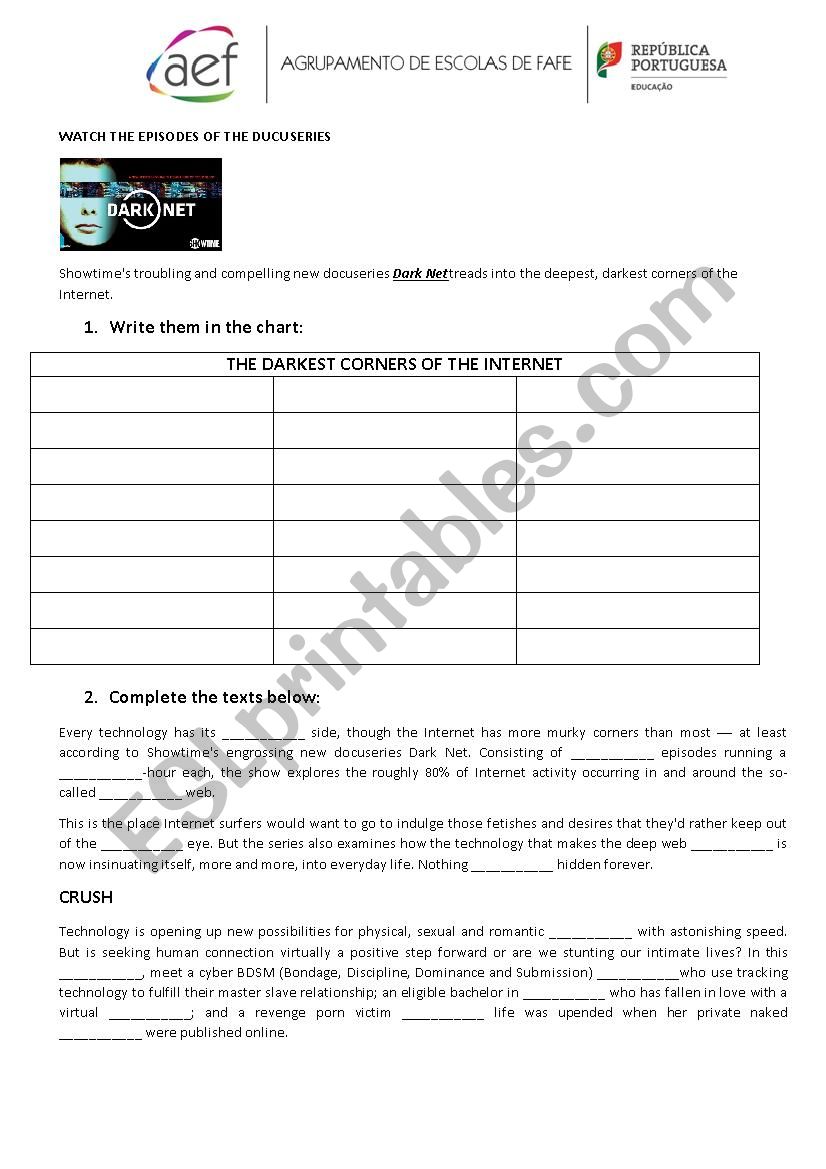 Dark Net, The docuseries worksheet