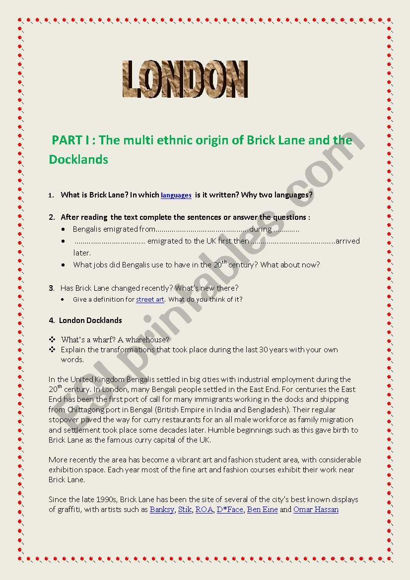 Webquest : LondonÂ´s famous Bricklane 