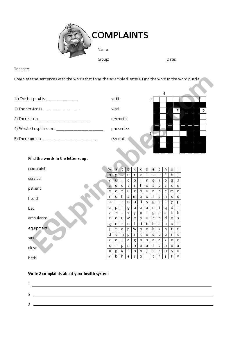 Complaints worksheet