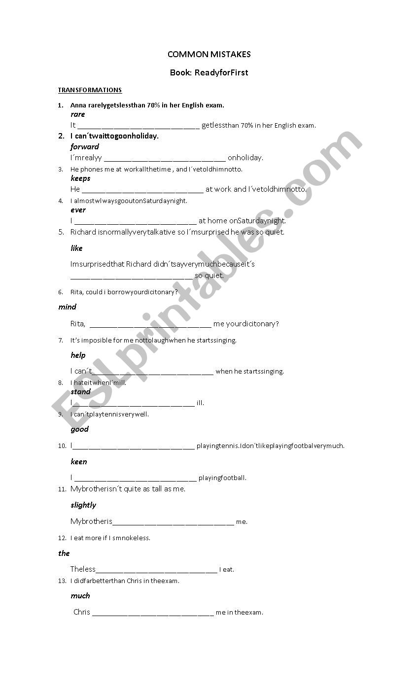 sentence transformations worksheet sentence transformations worksheet