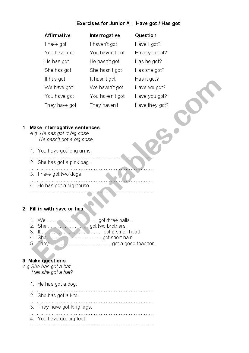 Verb have got worksheet